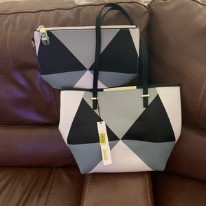 Colorblock bag w/ matching pouch
